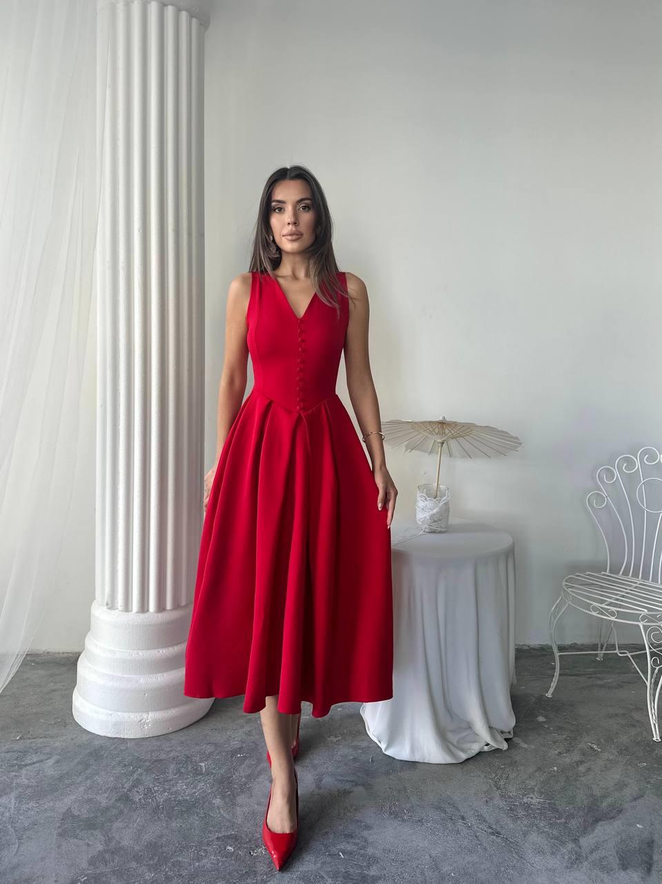 Dore Pileli Düğme Detay Midi Elbise