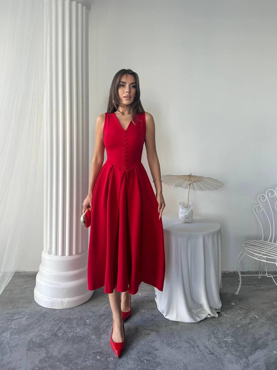 Dore Pileli Düğme Detay Midi Elbise