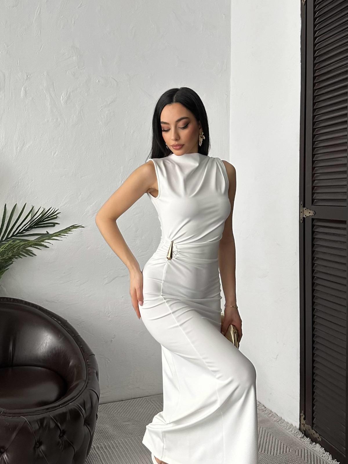 Minimal Glam Sandy Aksesuarlı Maxi Elbise