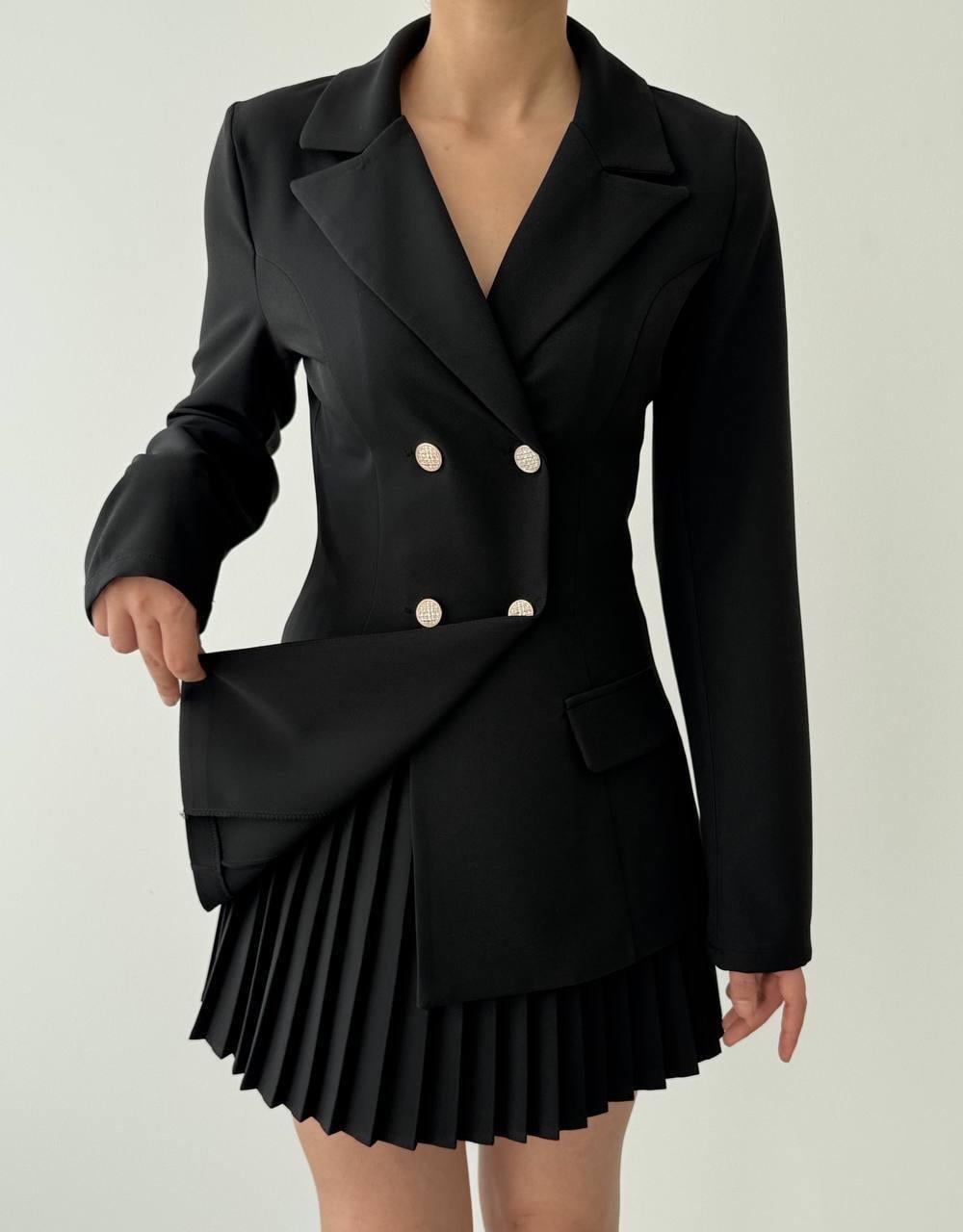 Valeria Düğmeli Pile Detay Blazer Mini Elbise