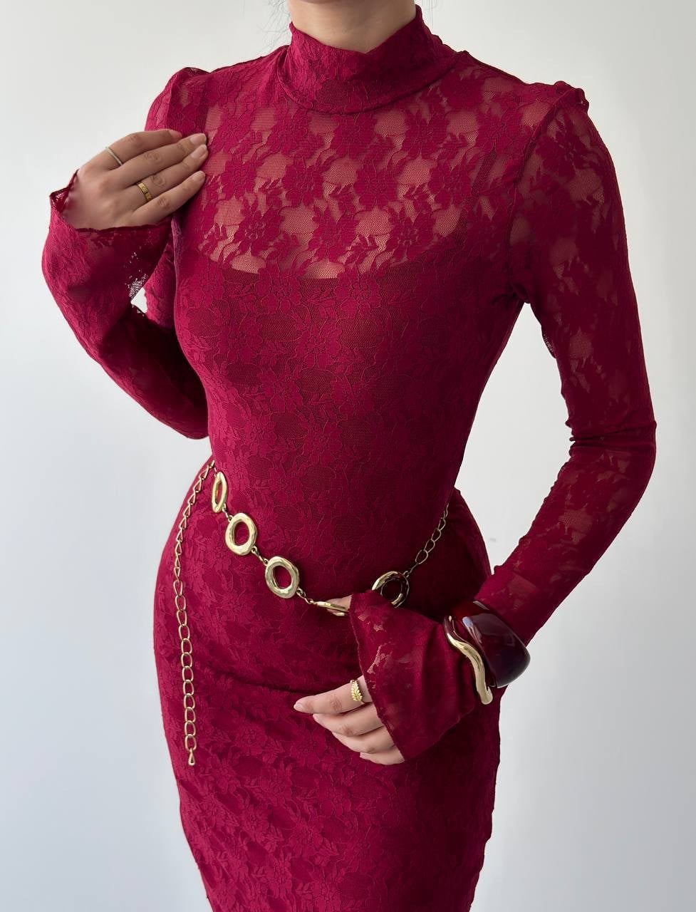 Beela Midi Dantel Tasarım Elbise KOD 00226 E6	