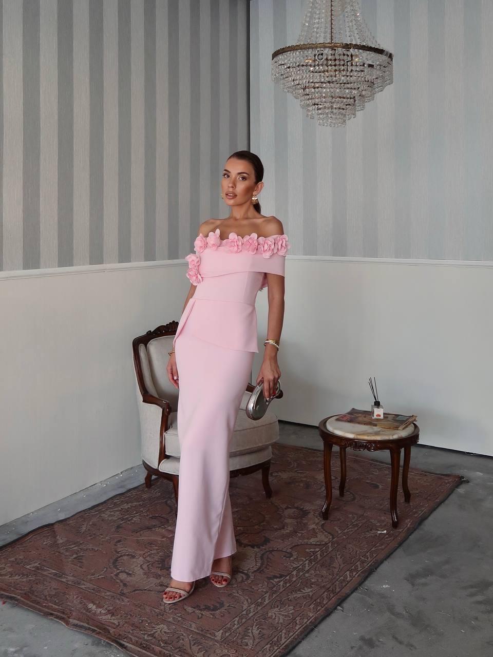 Rina Tasarım Çiçek Detay Uzun Elbise