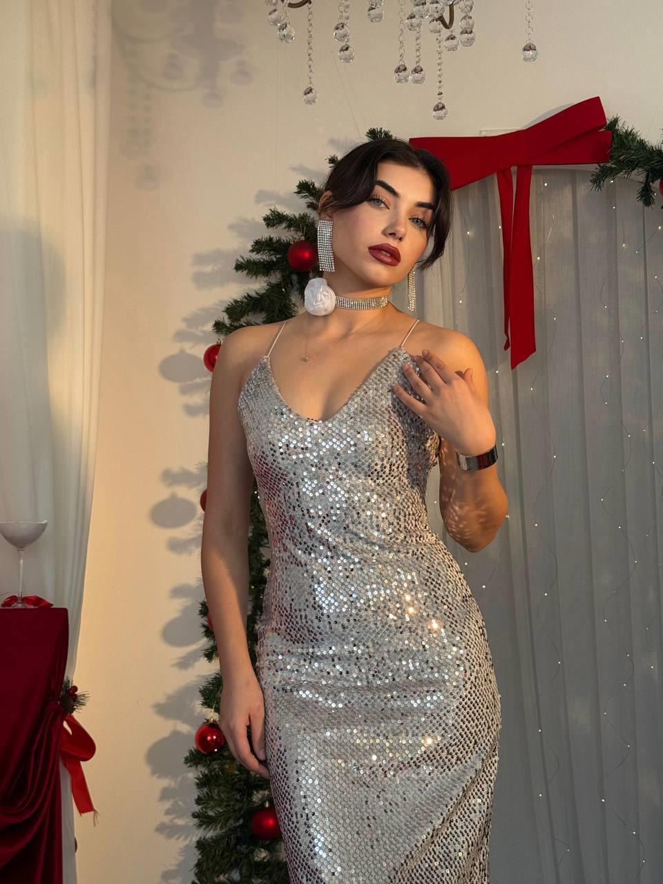 Zexa Sırt Detaylı Payet Elbise