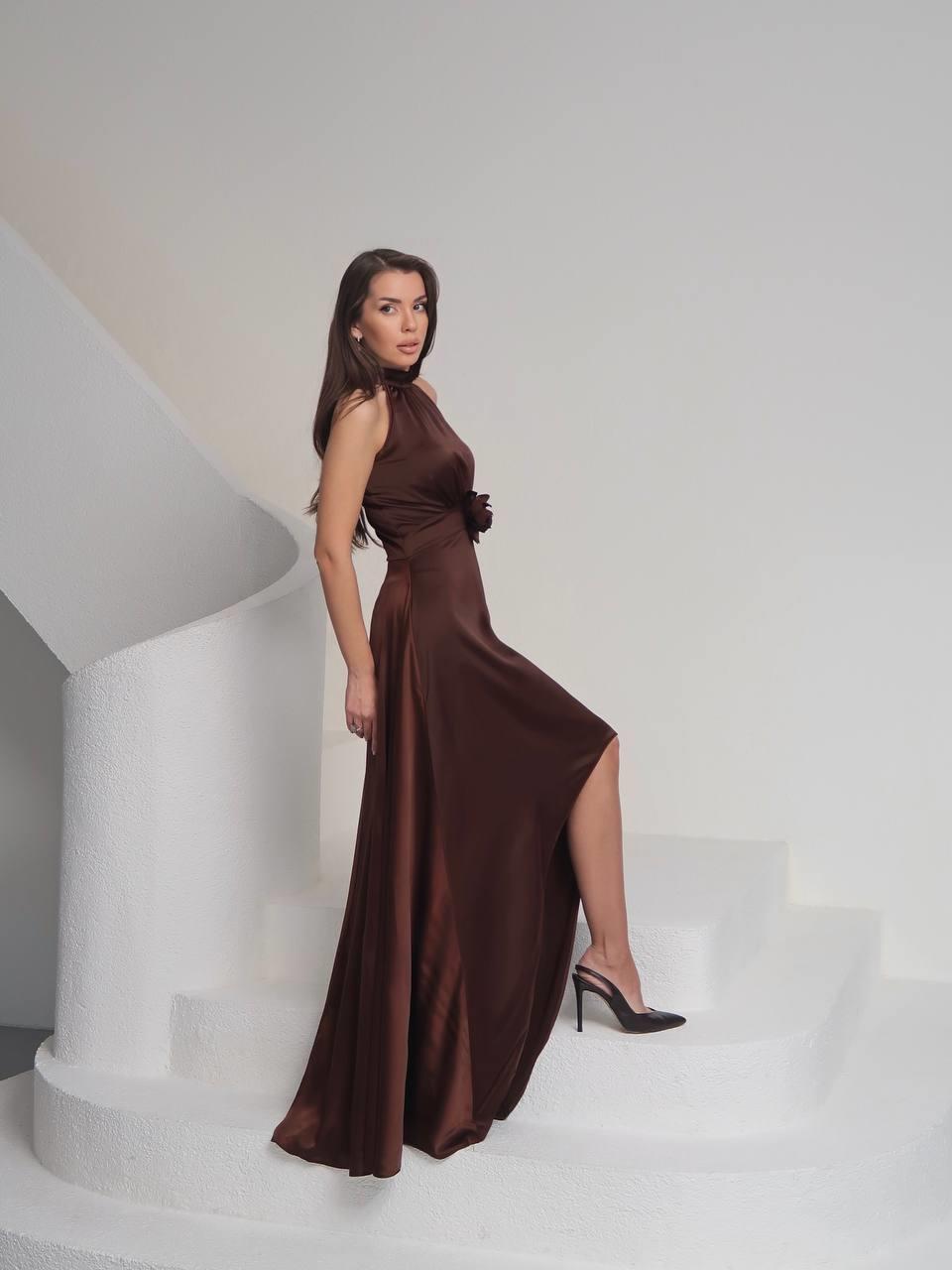 Tasarım Çiçekli Saten Elbise Lara