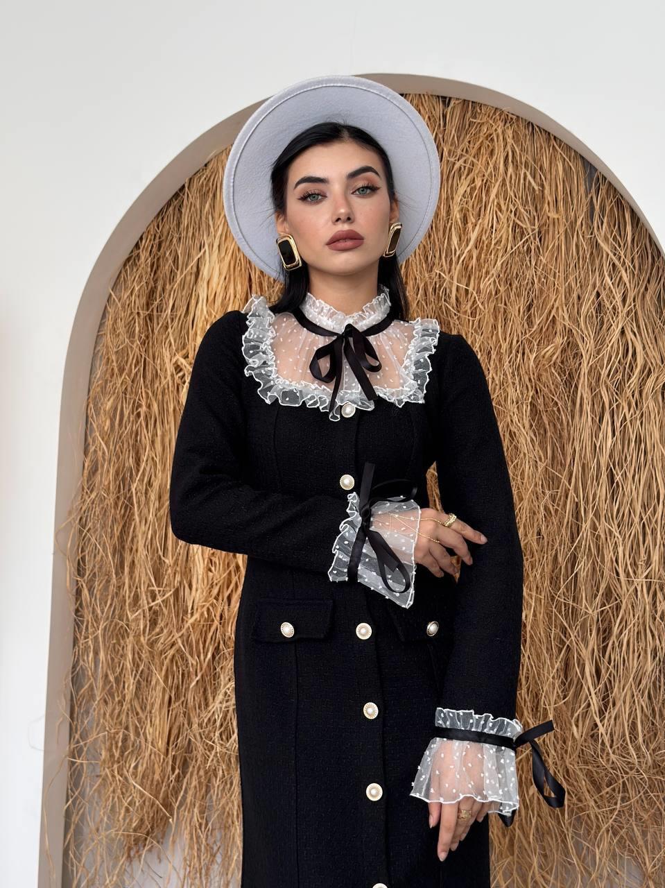 Dali Dantel Cep Detaylı Düğmeli  Elbise