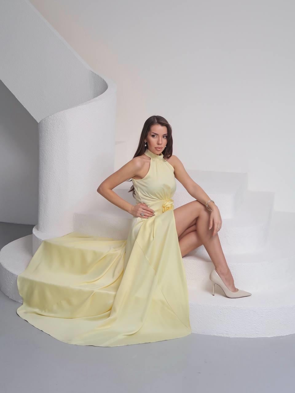 Tasarım Çiçekli Saten Elbise Lara