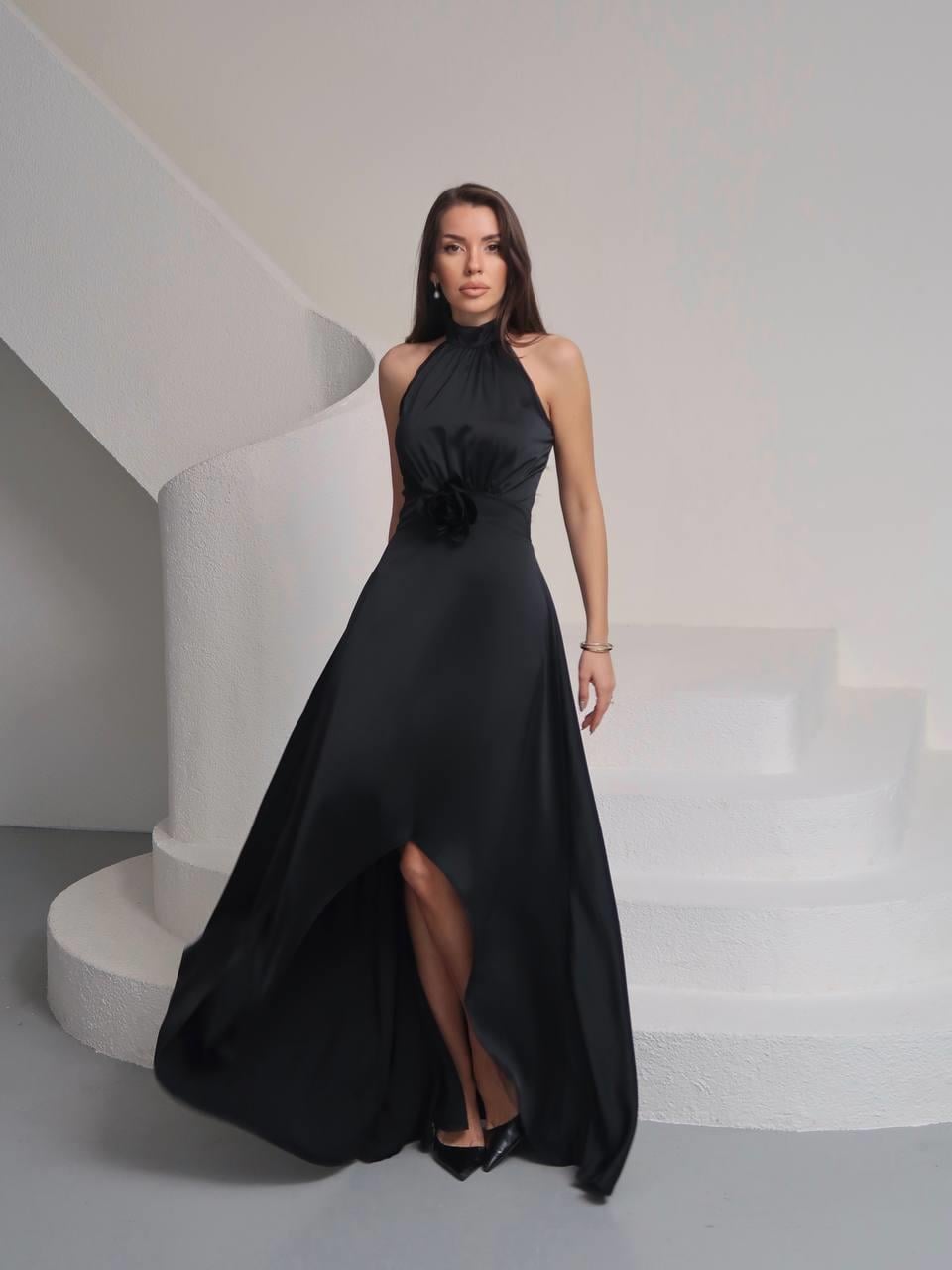 Tasarım Çiçekli Saten Elbise Lara