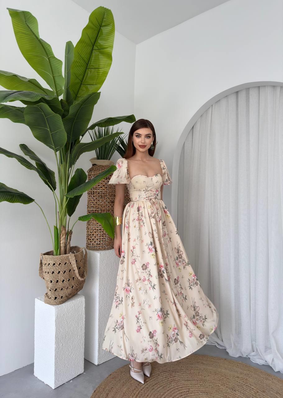 Çiçek Desenli Gloplu Tasarım Zoe Elbise