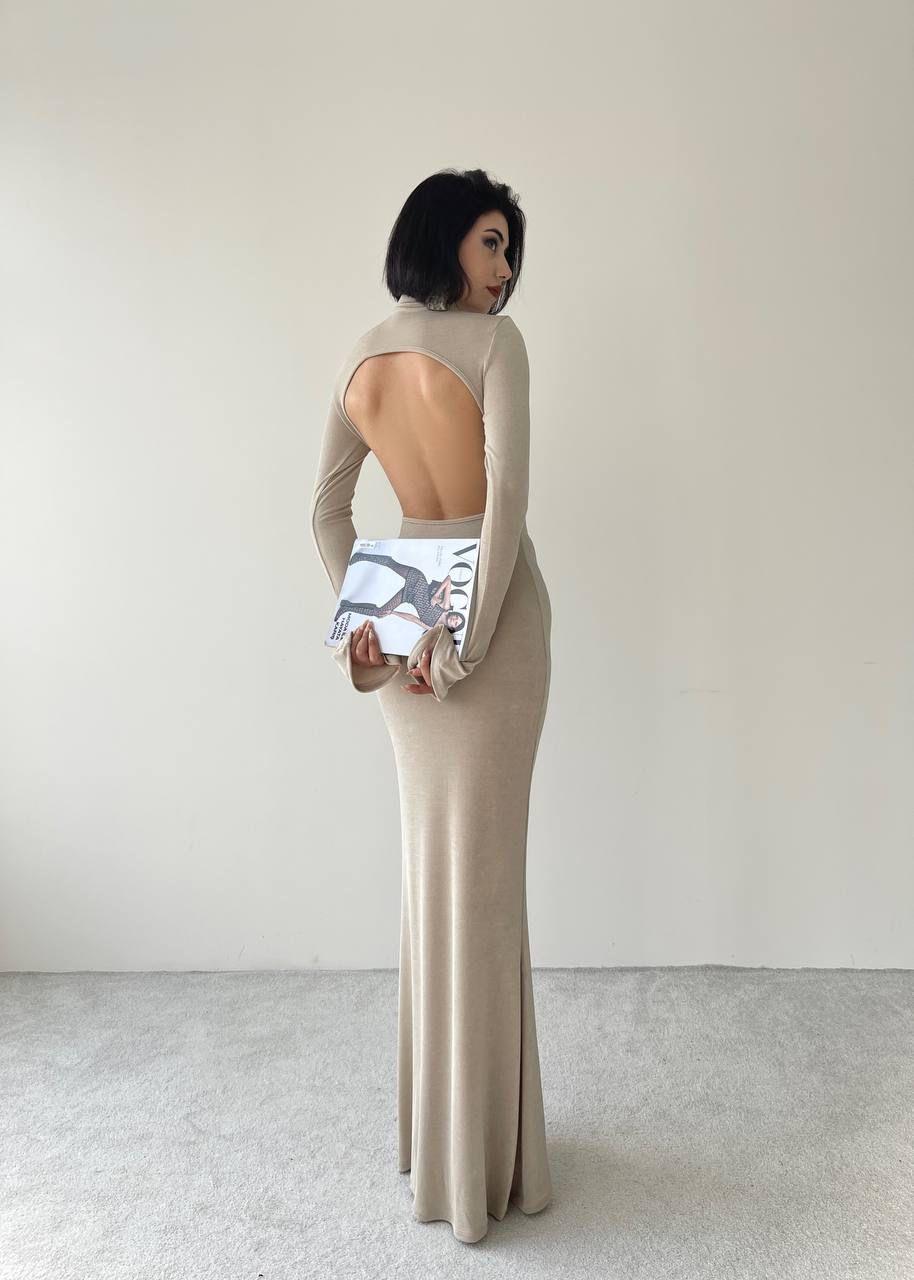 Farah Sırt Dekolteli Uzun Elbise - Krem