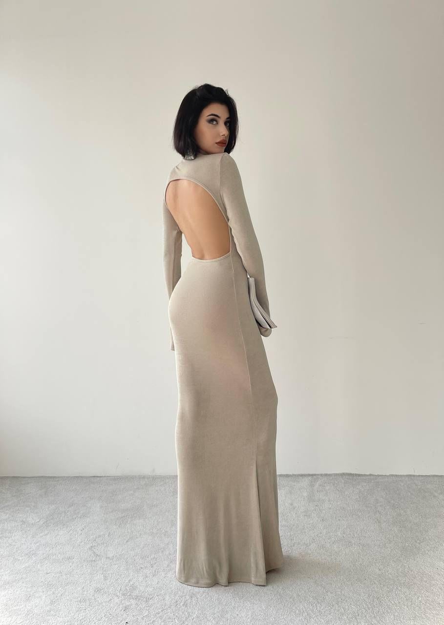 Farah Sırt Dekolteli Uzun Elbise - Krem