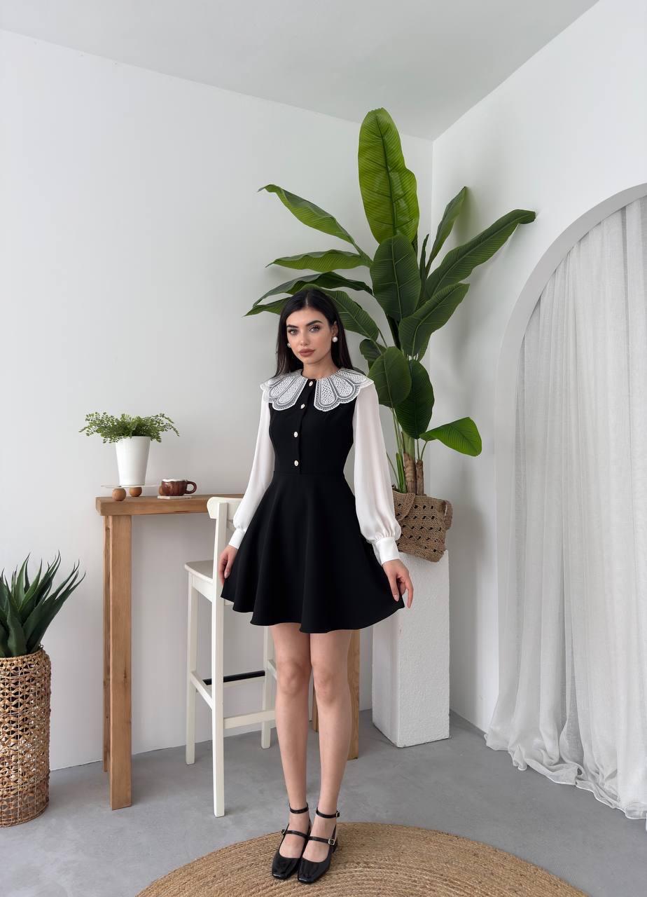 Ravena Dantel Yaka Şifon Kol Detay Mini Elbise