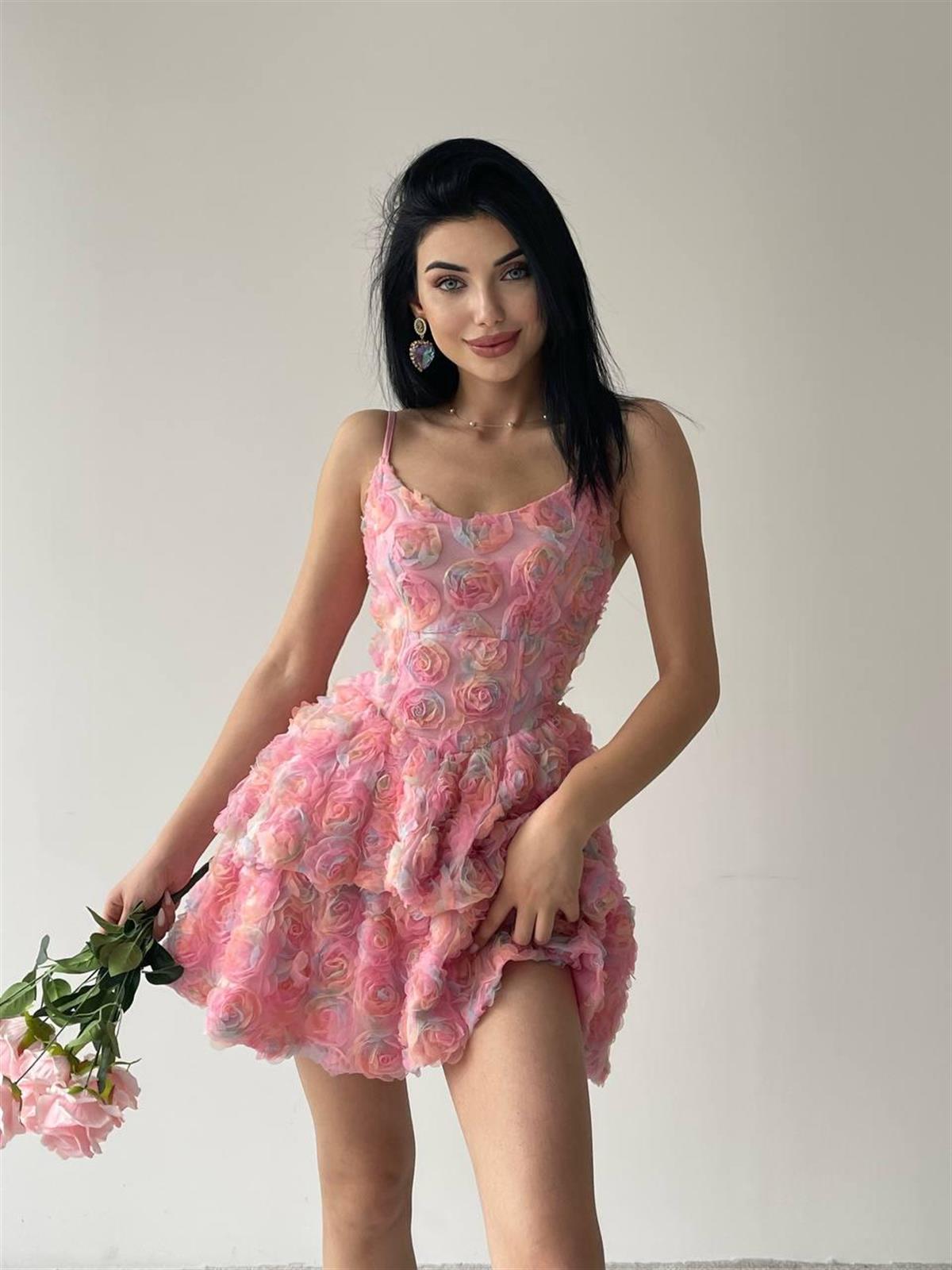 Gül Pembe Mini Elbise 