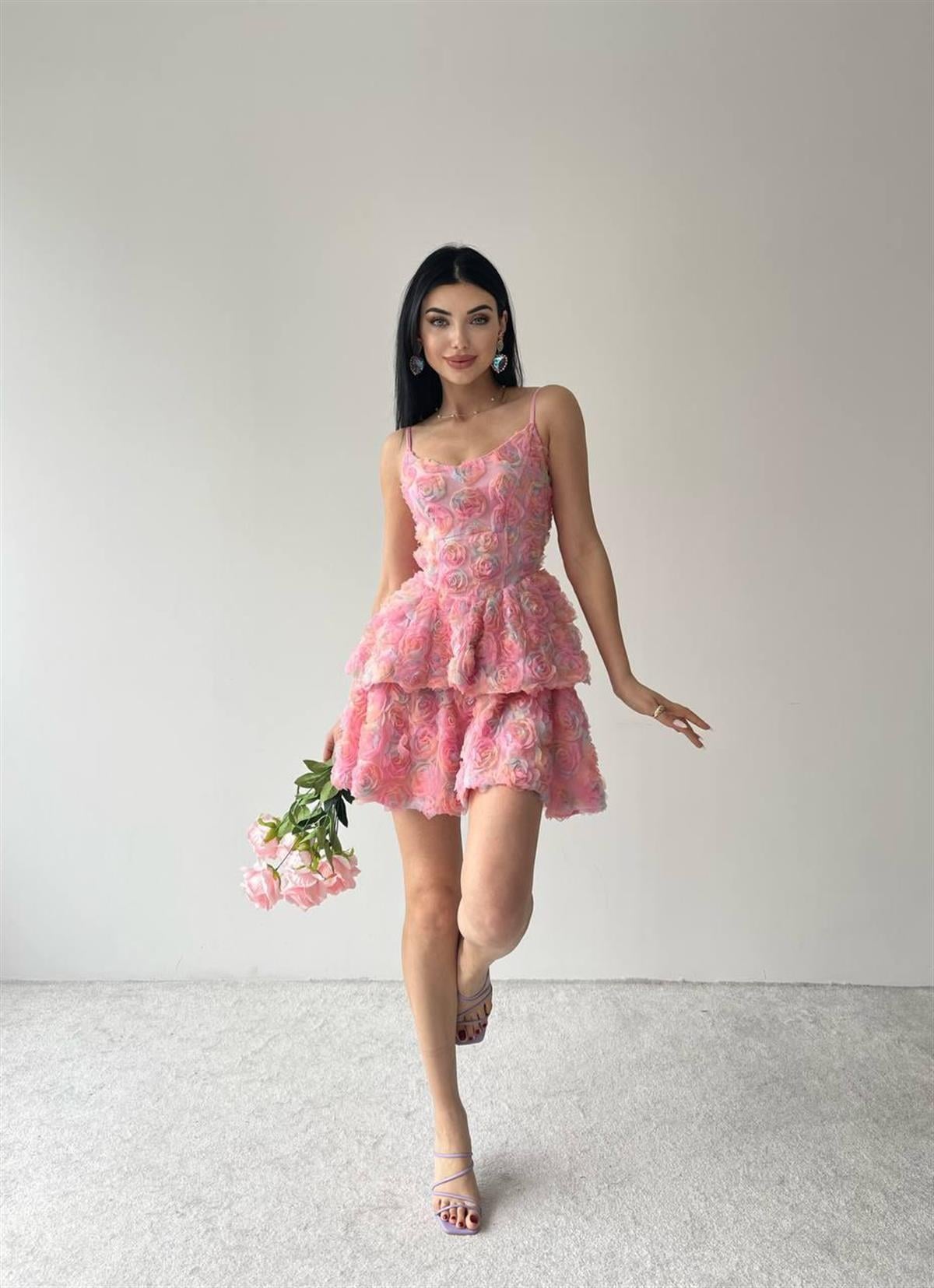 Gül Pembe Mini Elbise 