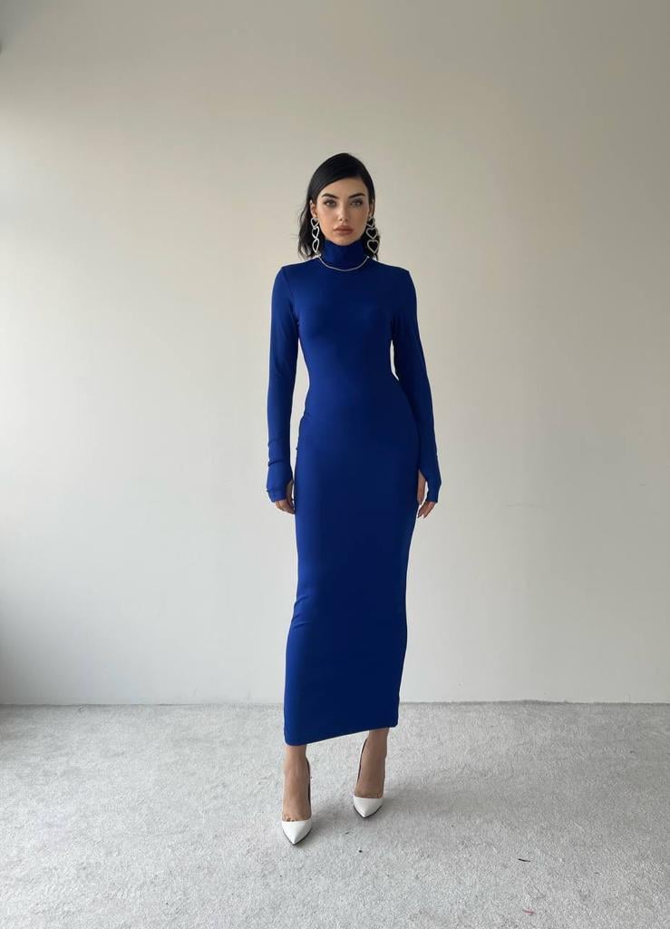 Helena Uzun  Arka Yırtmaçlı Elbise - Mavi