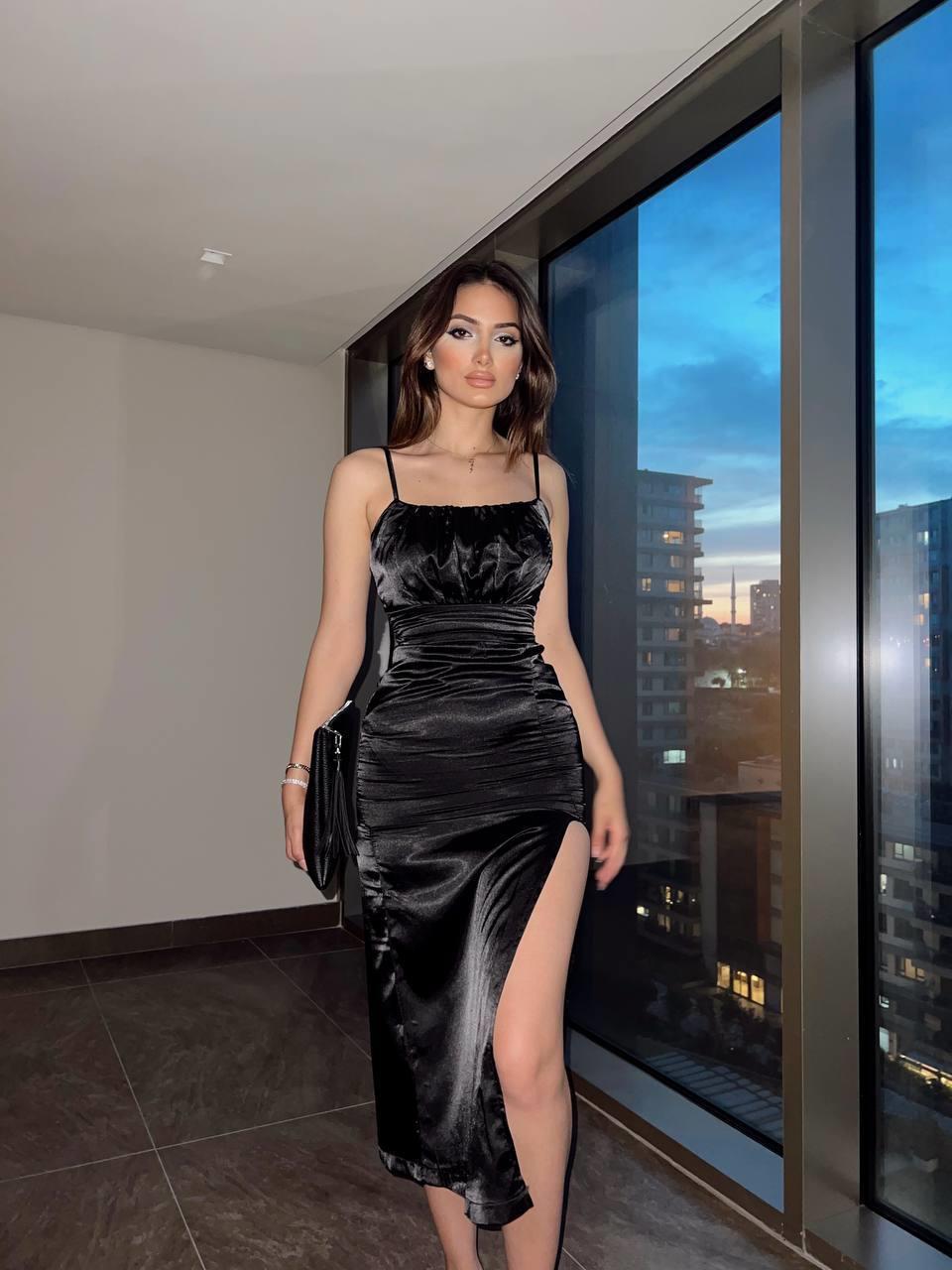 İp Askı Drape Detay Saten Elbise