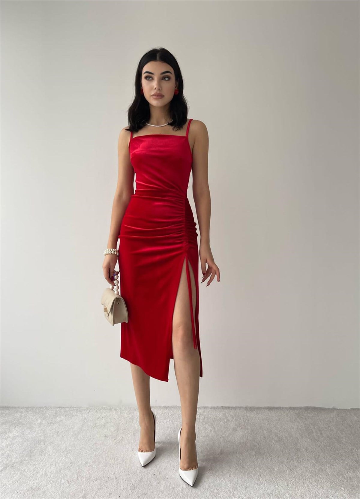 Kadife Yırtmaçlı Elbise 