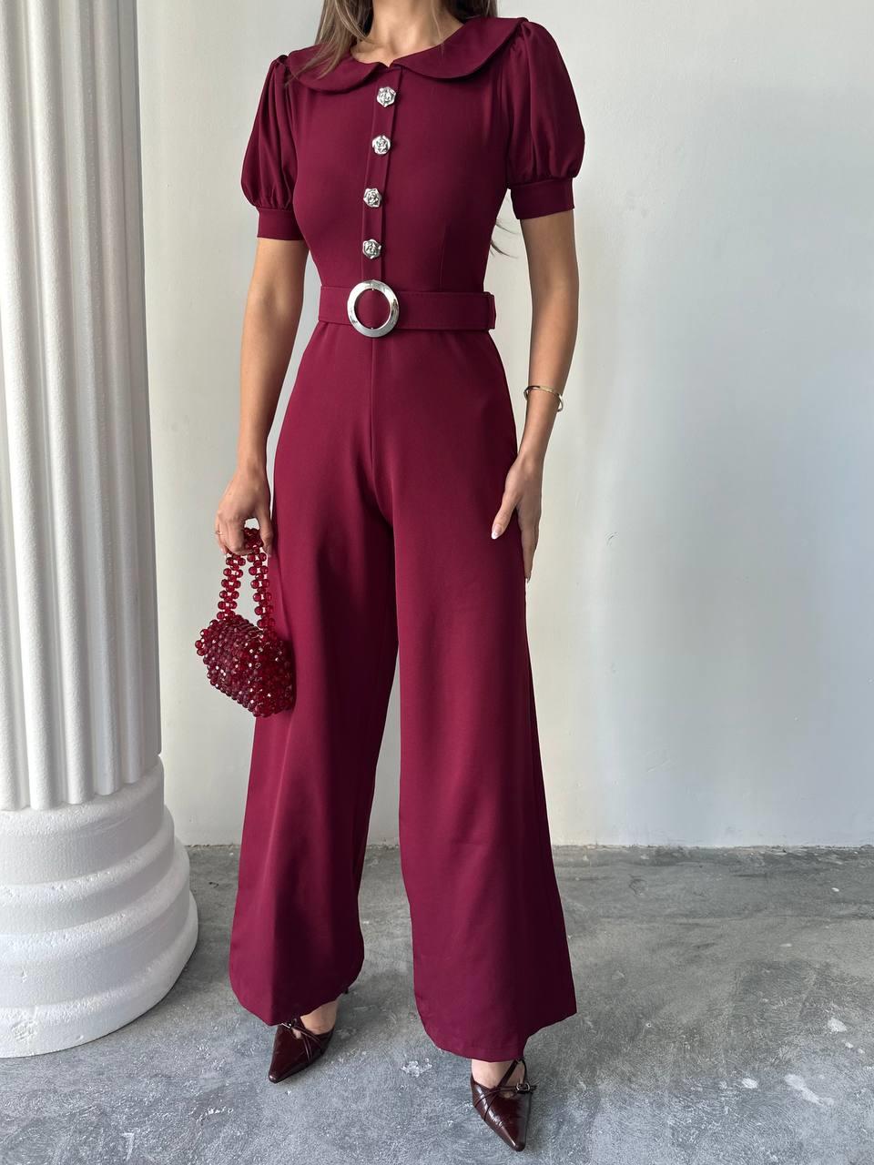 Kadın Tasarım Kemerli Düğme Detaylı Alvin Tulum