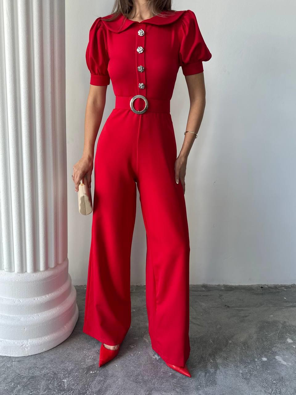 Kadın Tasarım Kemerli Düğme Detaylı Alvin Tulum