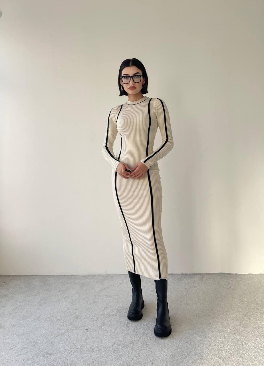 Kamilla Triko Midi Elbise - Krem