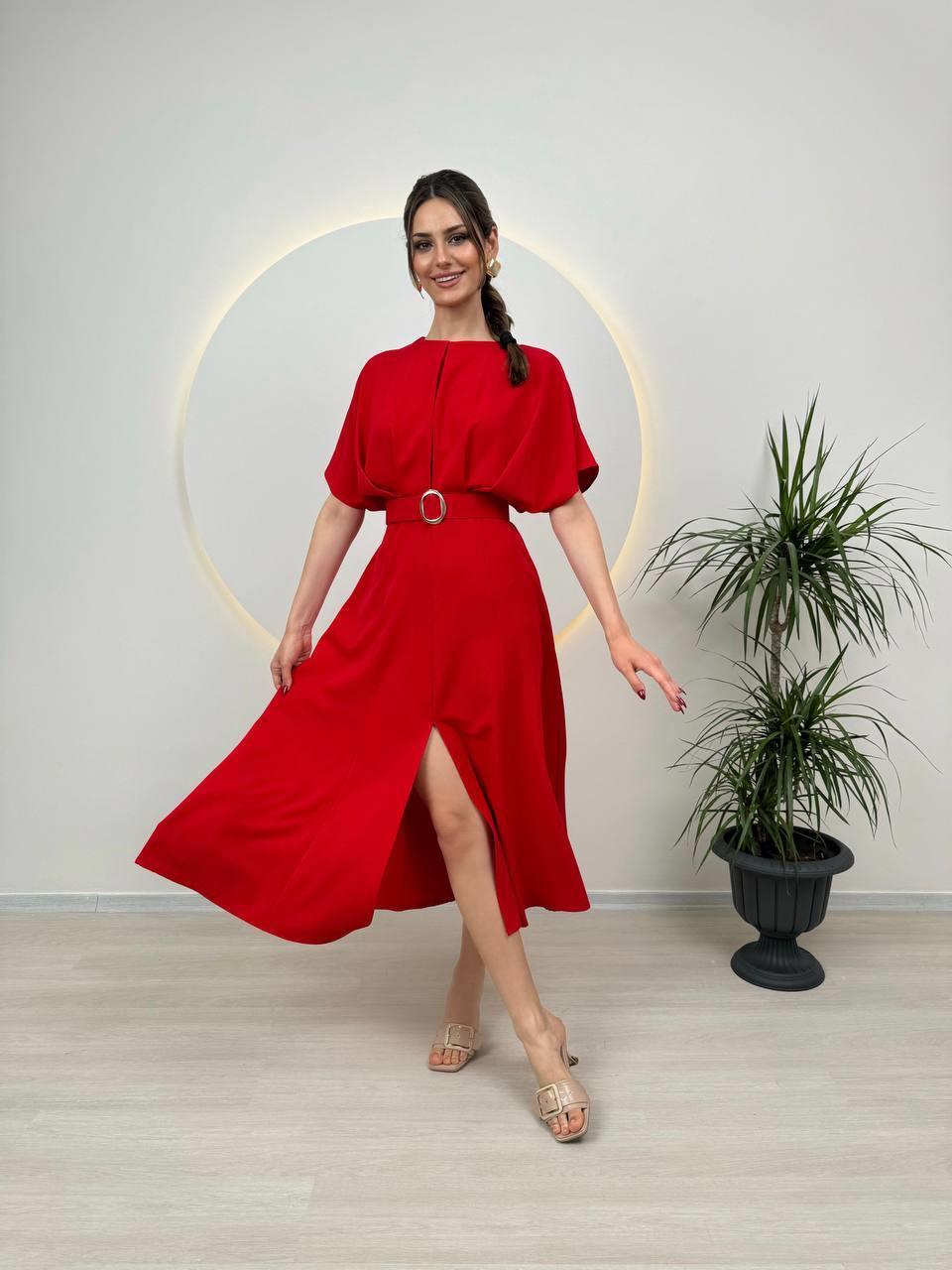 Kemer Detaylı Anjeli Midi Elbise