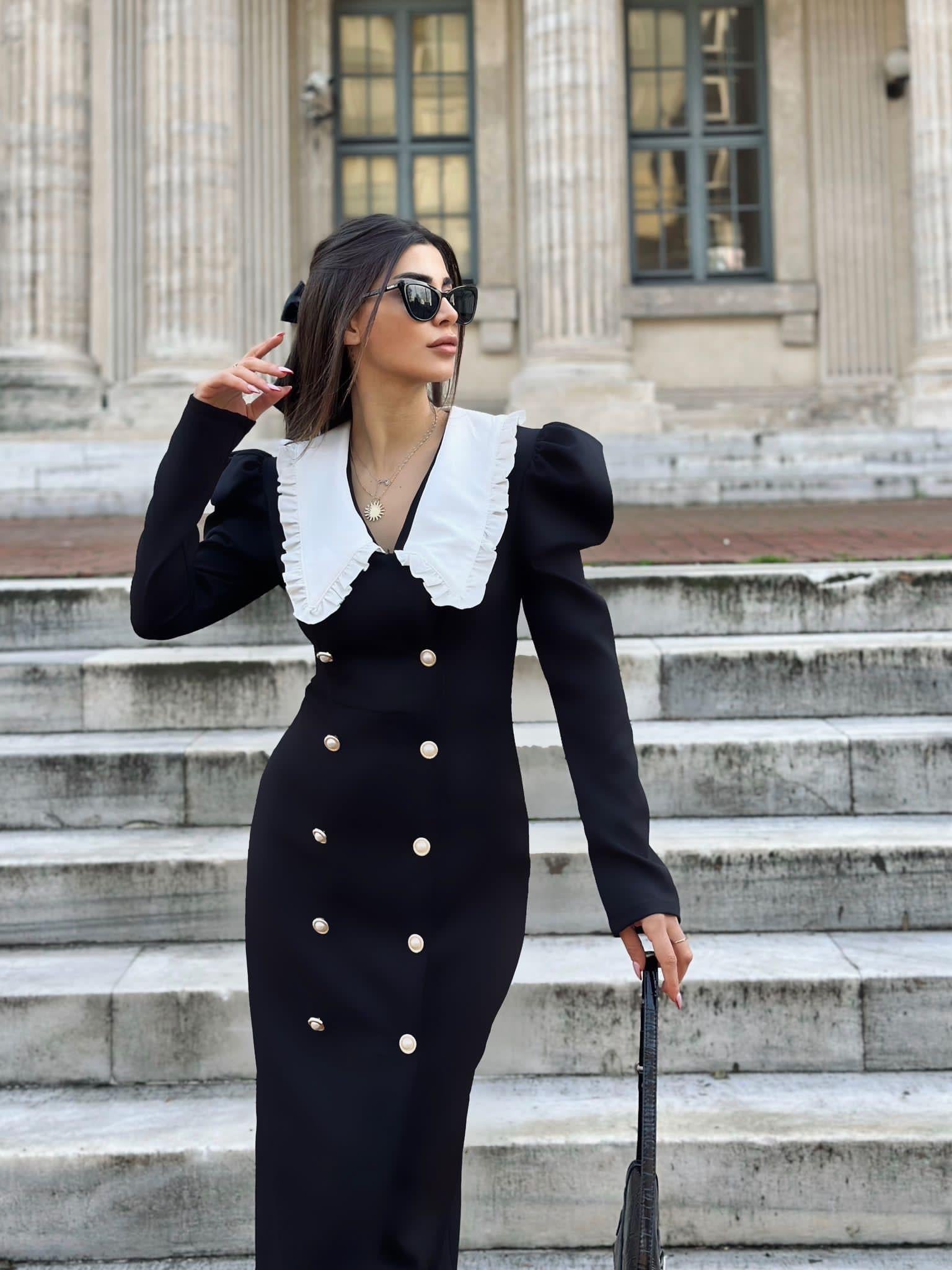 Kila Uzun Siyah Bebe Yaka Elbise