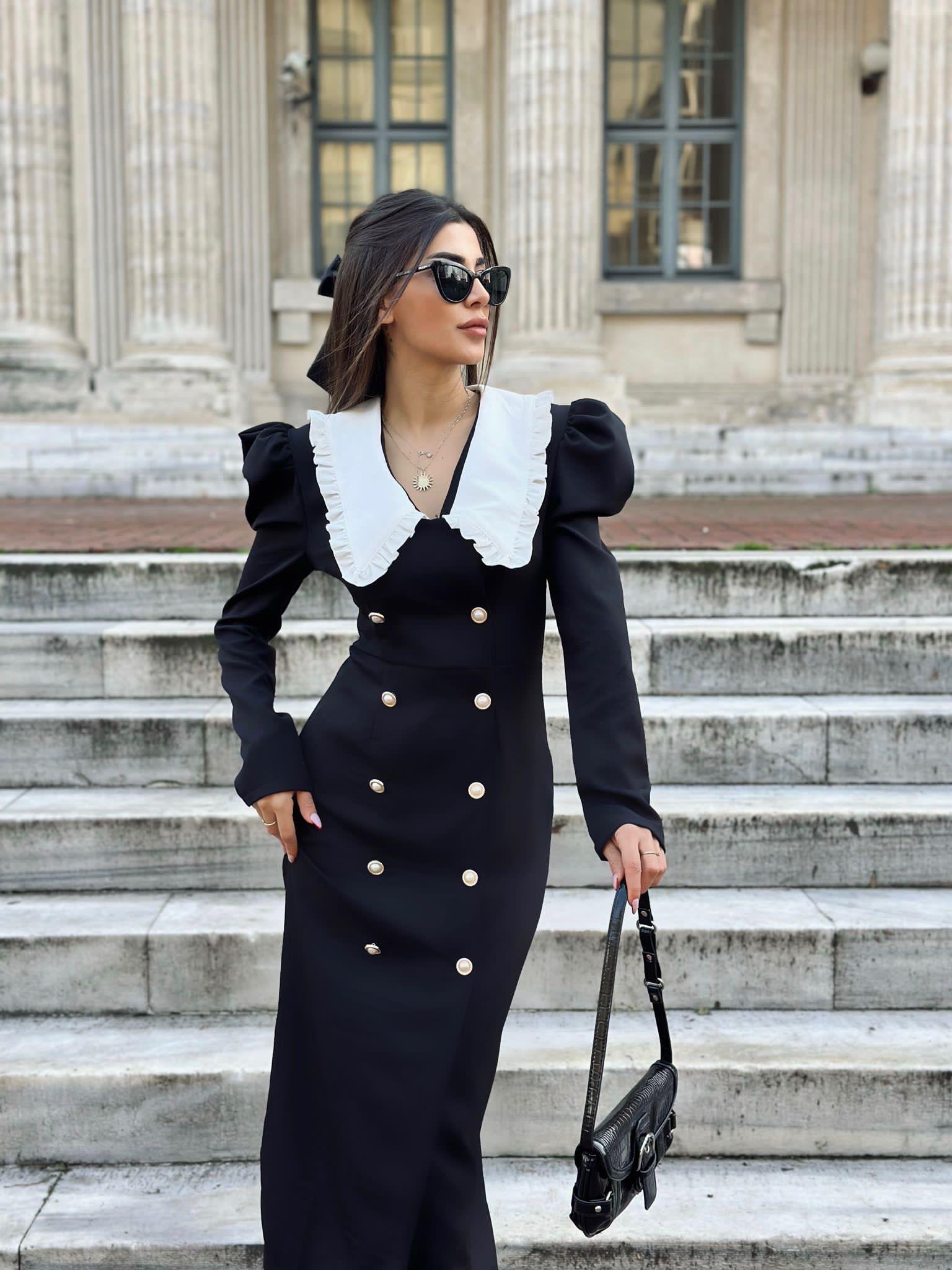 Kila Uzun Siyah Bebe Yaka Elbise