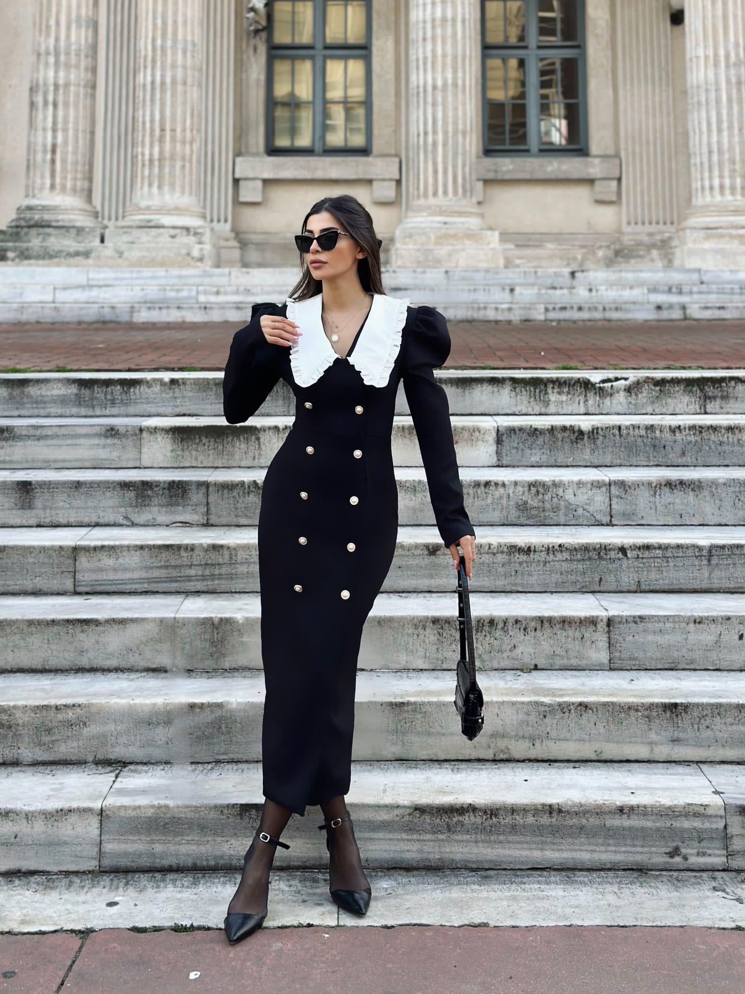 Kila Uzun Siyah Bebe Yaka Elbise