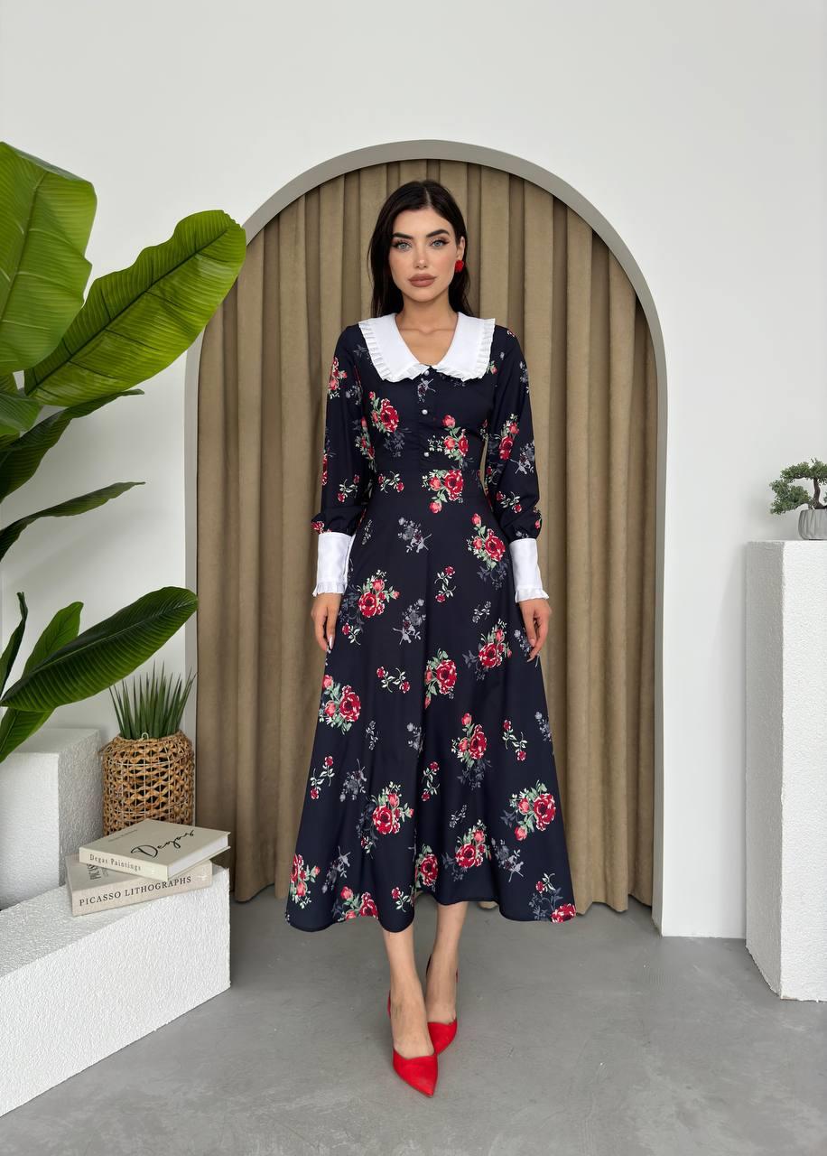 Kırmızı Çiçekli Bebe Yaka Elbise