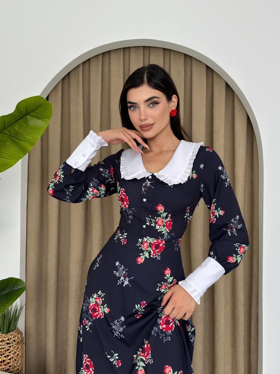 Kırmızı Çiçekli Bebe Yaka Elbise