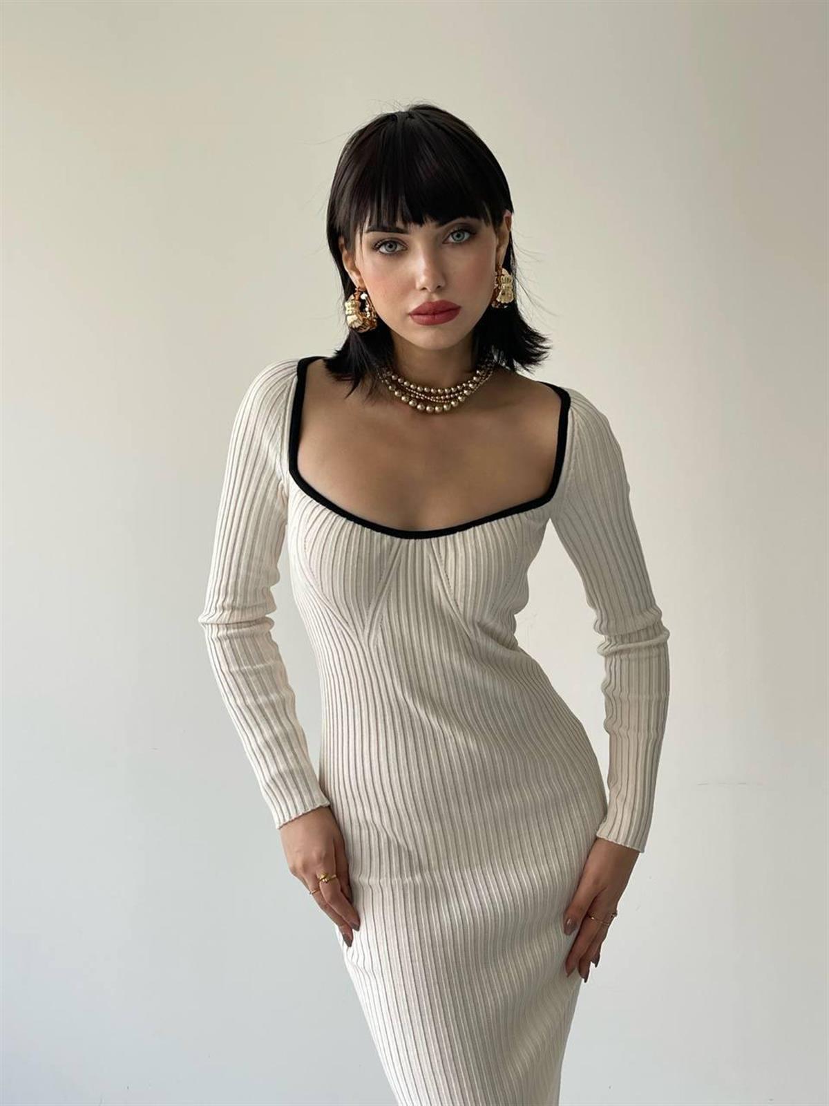 Layla Triko Elbise - Bej
