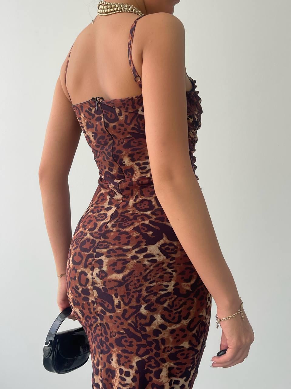 Leopar Askılı Elbise