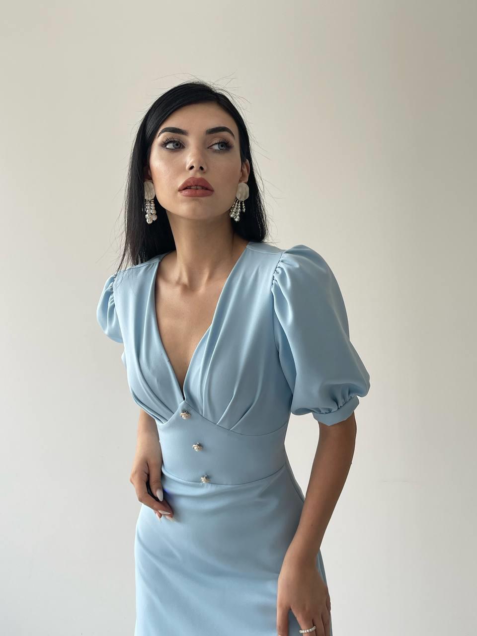 Linda Önü Düğmeli Midi Elbise