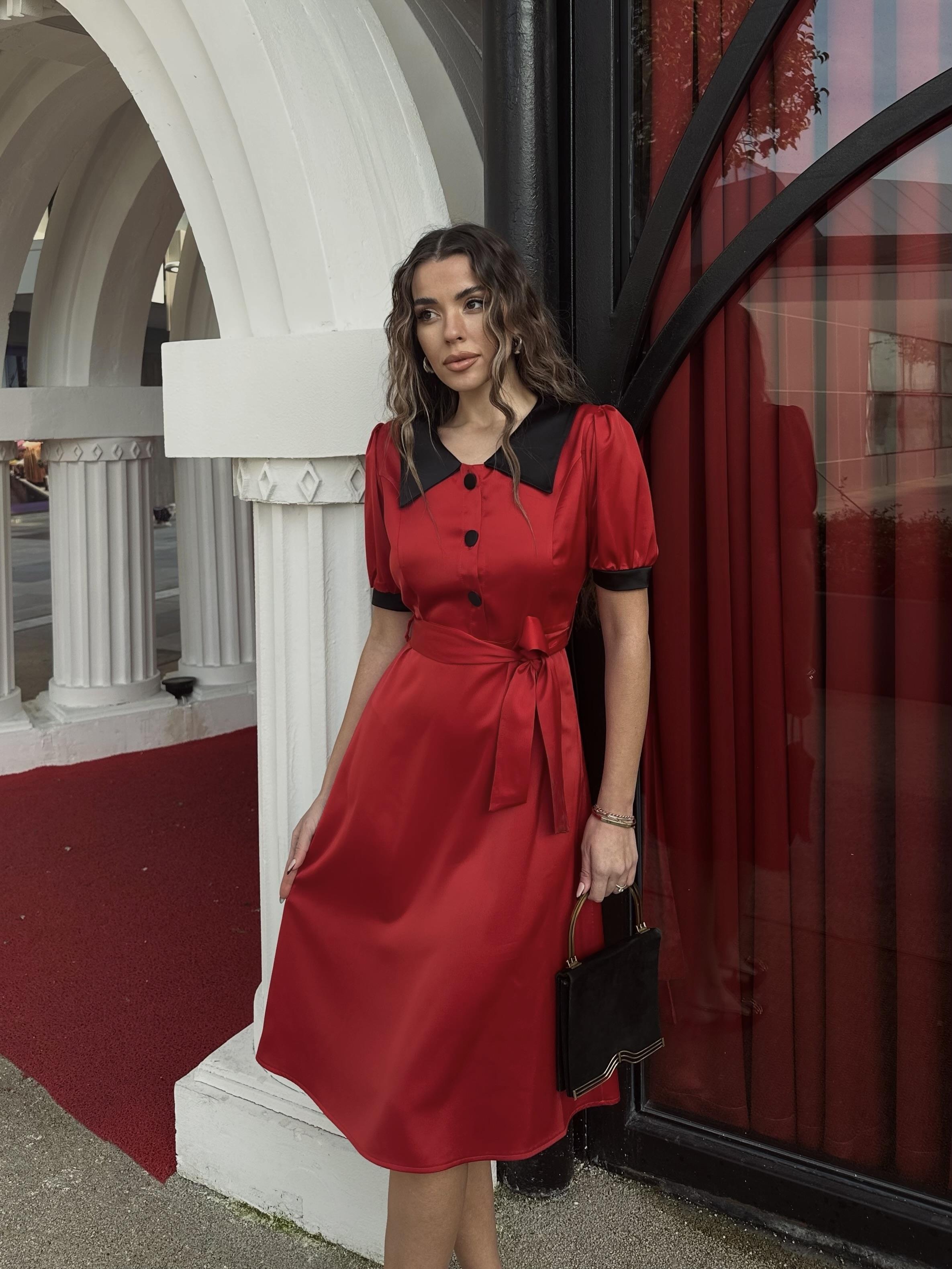 Maya Saten Bebe Yaka Düğmeli Midi Elbise