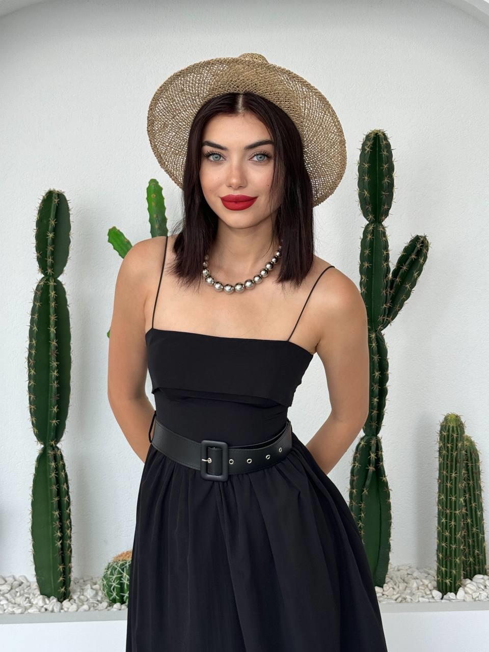 Poplin Kemerli Askılı Elbise