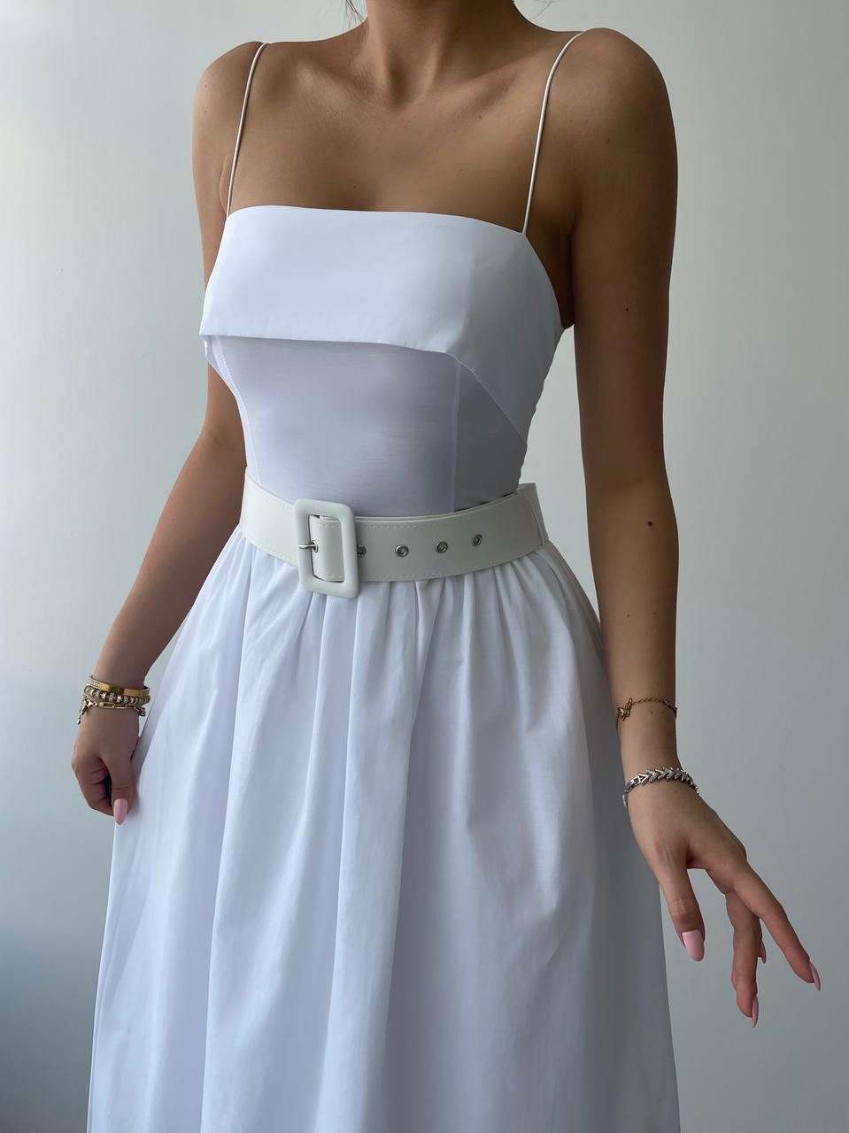 Poplin Kemerli Askılı Elbise