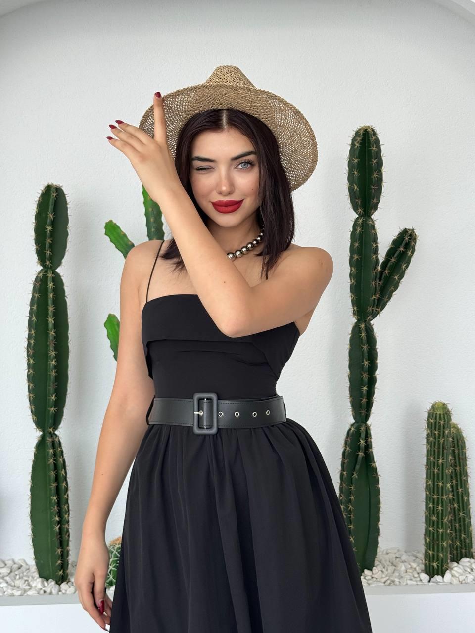 Poplin Kemerli Askılı Elbise