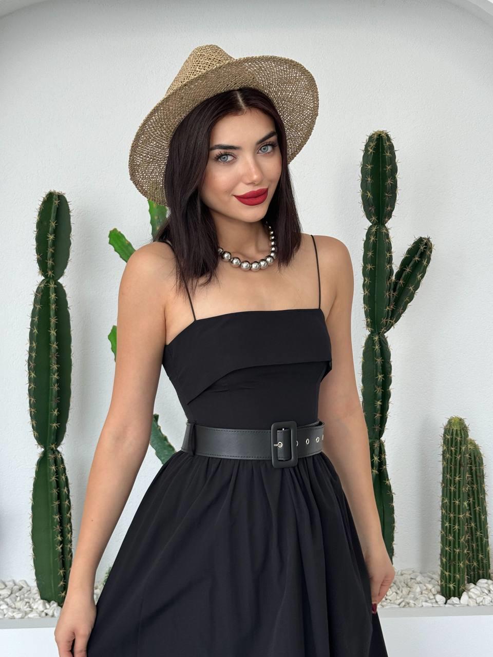 Poplin Kemerli Askılı Elbise