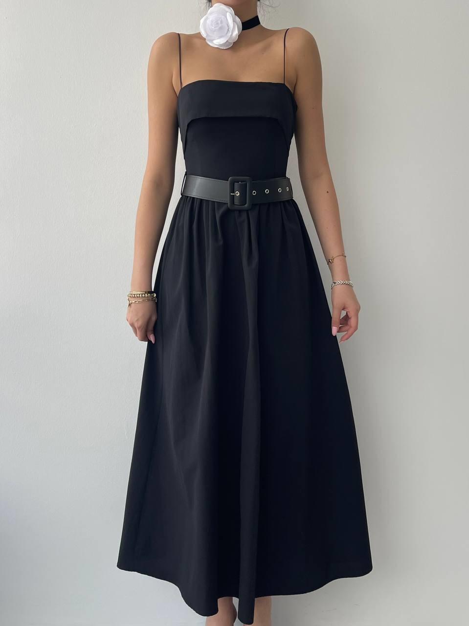 Poplin Kemerli Askılı Elbise