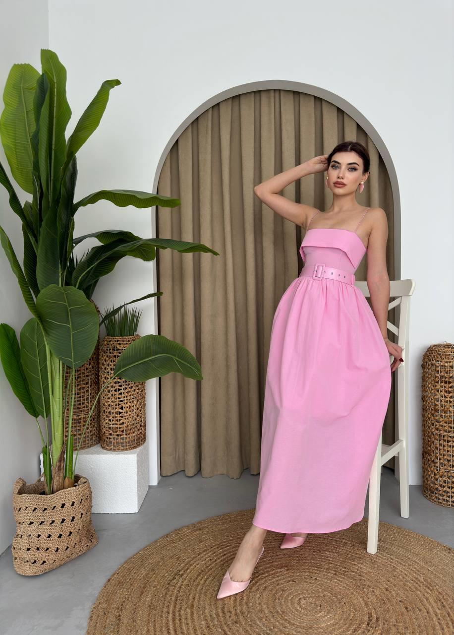 Poplin Kemerli Askılı Elbise