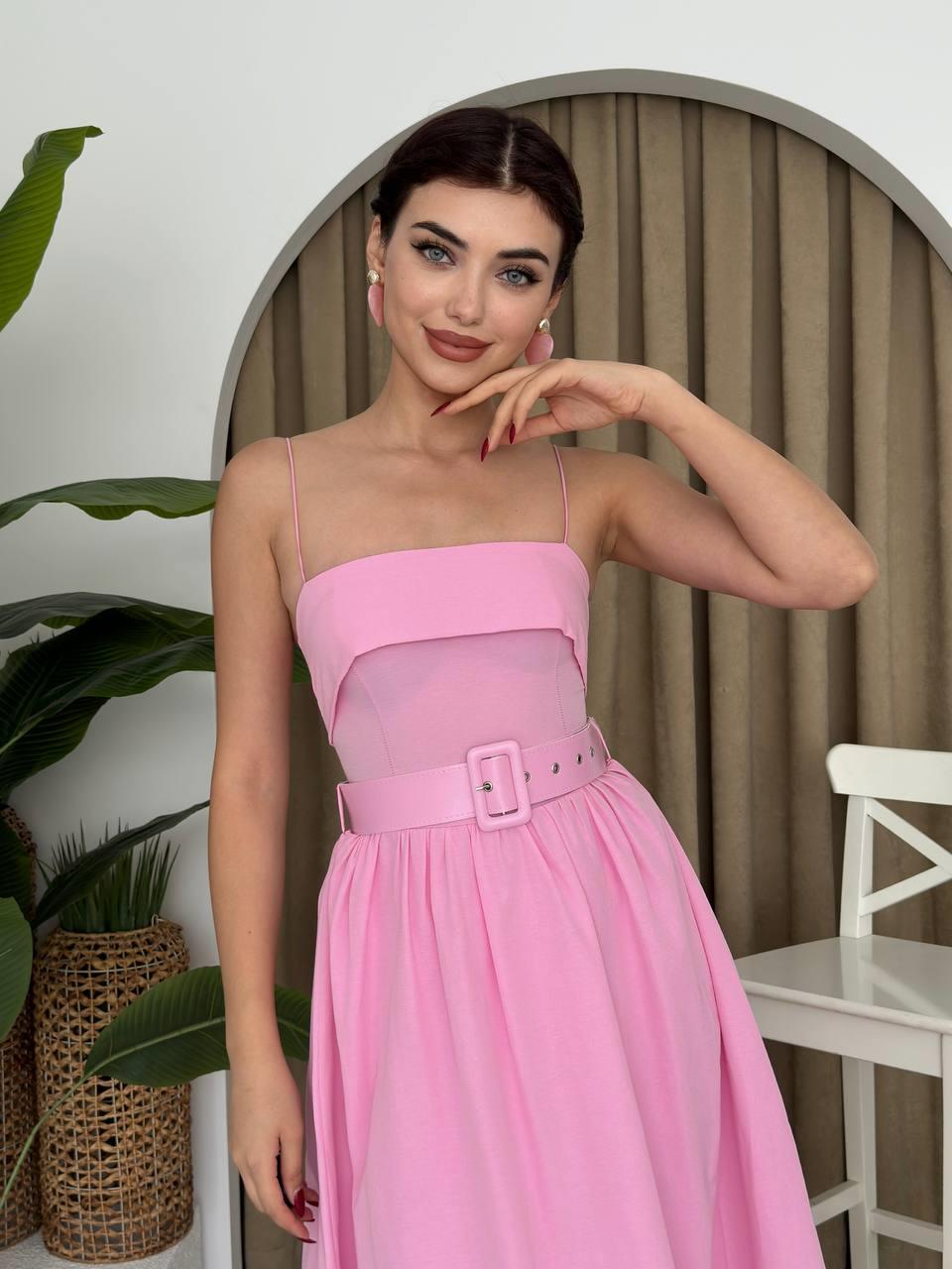 Poplin Kemerli Askılı Elbise