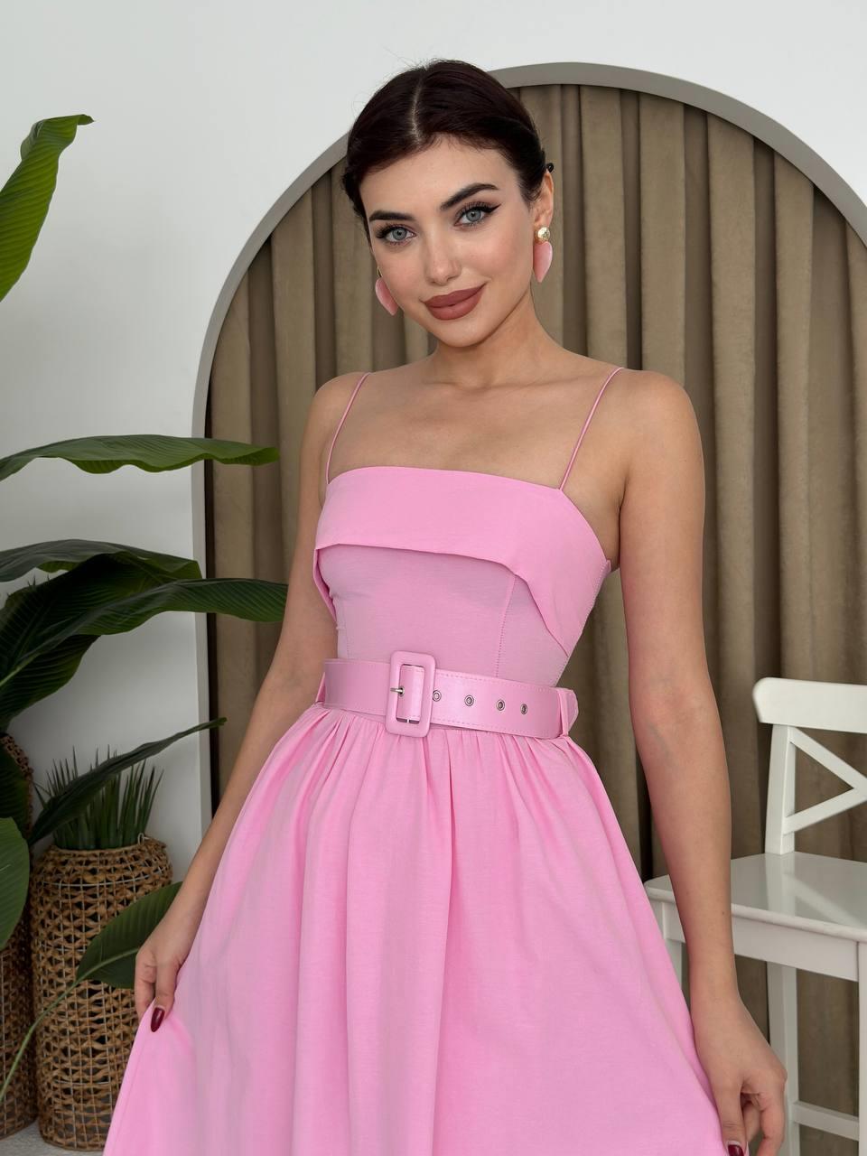 Poplin Kemerli Askılı Elbise