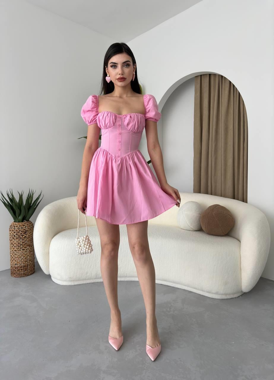 Poplin Mİni Düğmeli Elbise