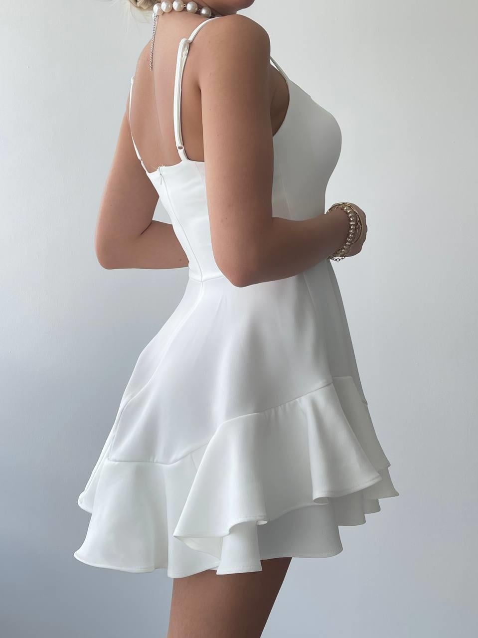 Prenses Mini Elbise Beyaz