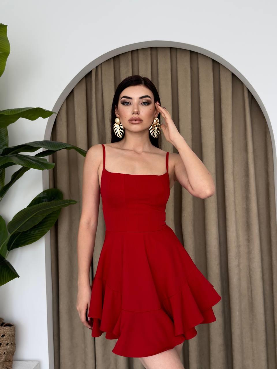 Prenses Mini Elbise Kırmızı