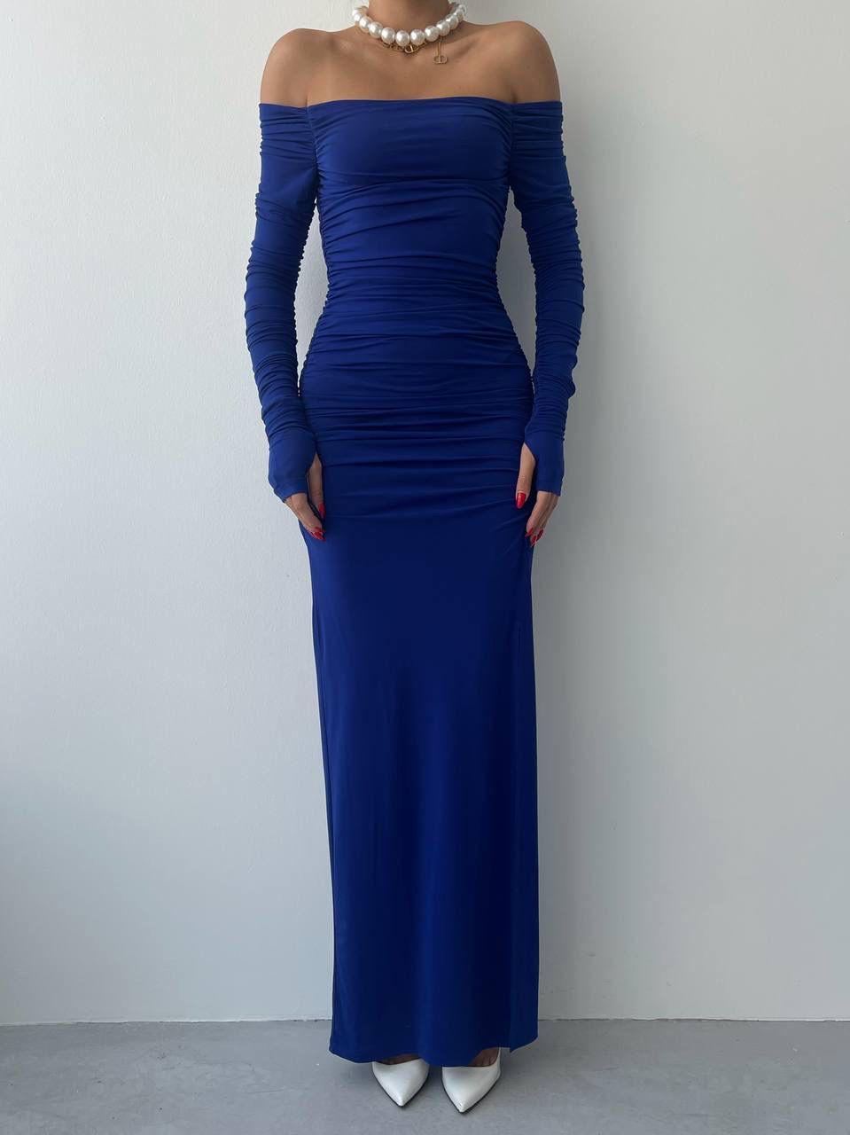 Sandy Kayık Yaka Uzun Chayla Elbise