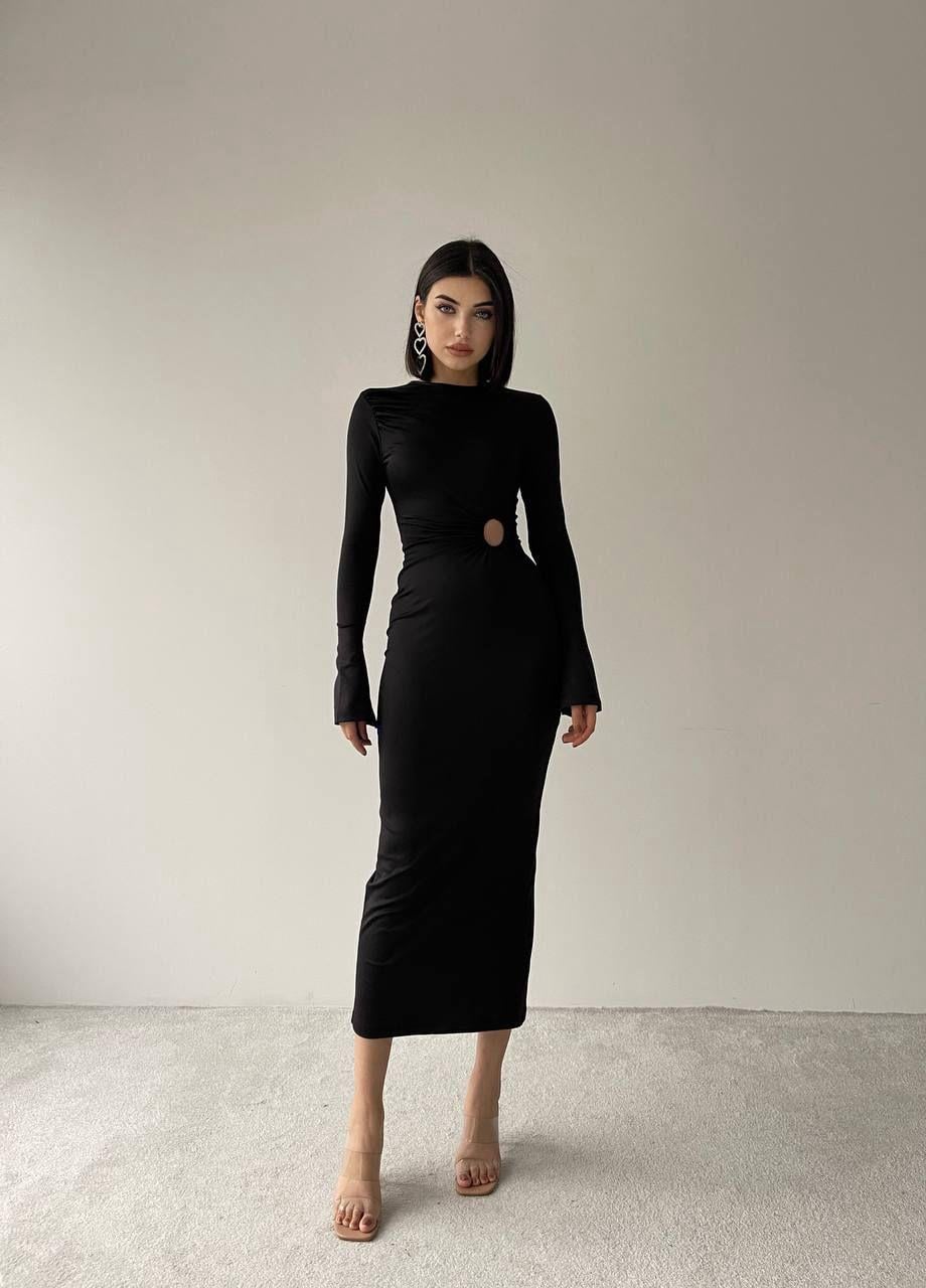 Sanem Siyah Uzun Minimal Dekolteli Elbise 