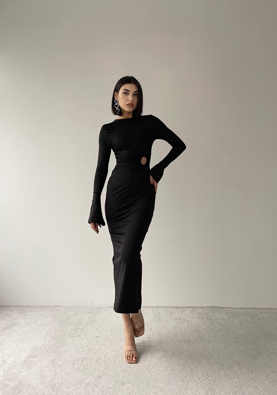 Sanem Siyah Uzun Minimal Dekolteli Elbise 