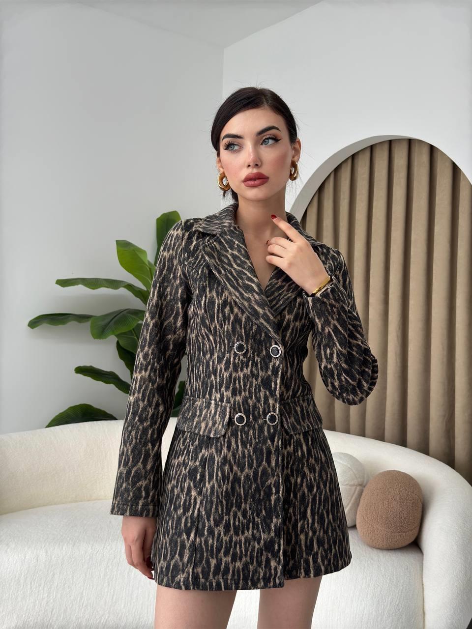 Tasarım Leopar Ceket Elbise