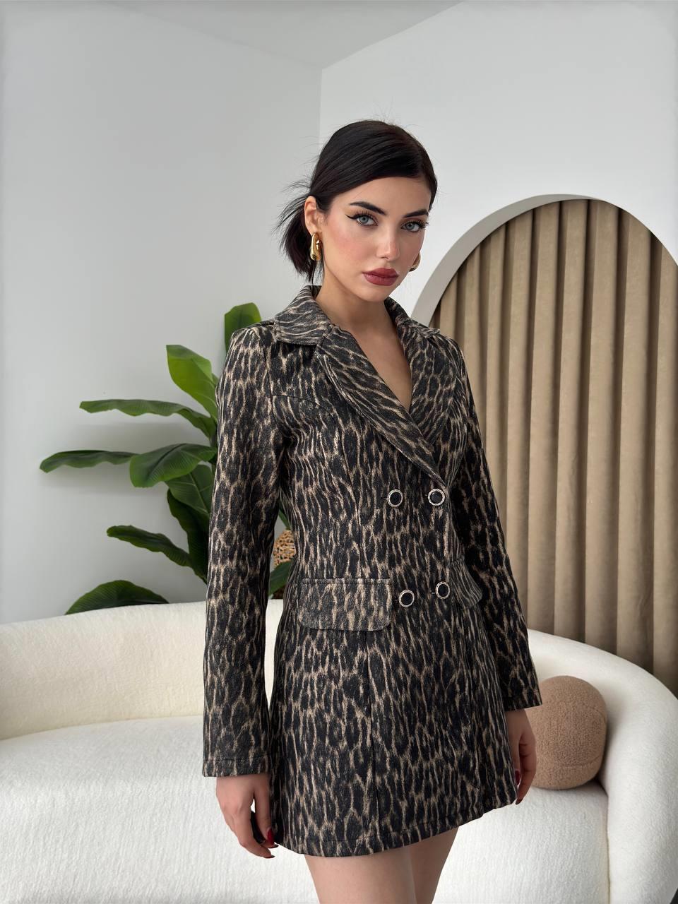 Tasarım Leopar Ceket Elbise