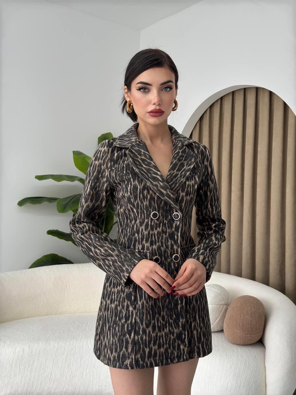 Tasarım Leopar Ceket Elbise